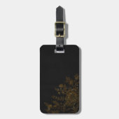 黒い背景の金ゴールドの花 ラゲッジタグ (正面縦)