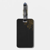 黒い背景の金ゴールドの花 ラゲッジタグ (裏面縦)