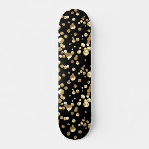 黒い背景の金ゴールド水玉模様 スケートボード