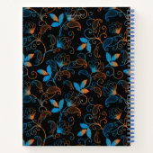 黒い背景の青いオレンジ色の抽象芸術フローラ ノートブック (裏面)