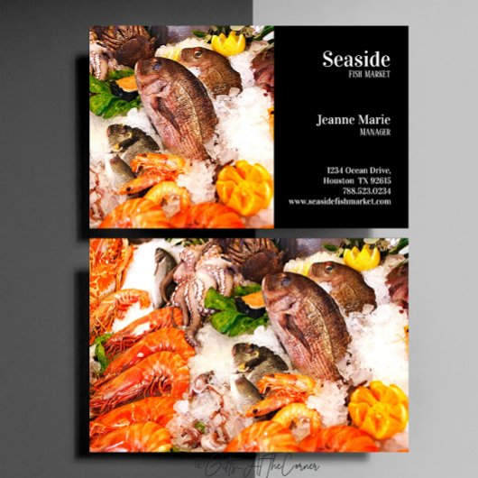 黒い背景の魚市場 名刺