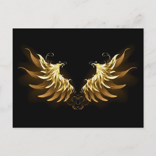 黒い背景の黄金の天使の翼 インビテーションポストカード (正面)