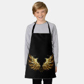 黒い背景の黄金の天使の翼 エプロン (着用した状態)