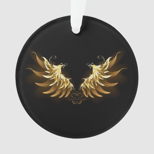 黒い背景の黄金の天使の翼 オーナメント (正面)