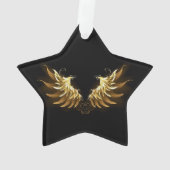 黒い背景の黄金の天使の翼 オーナメント (裏面)