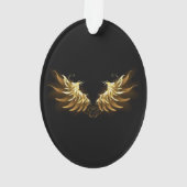 黒い背景の黄金の天使の翼 オーナメント (裏面)