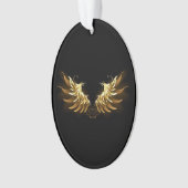 黒い背景の黄金の天使の翼 オーナメント (正面)