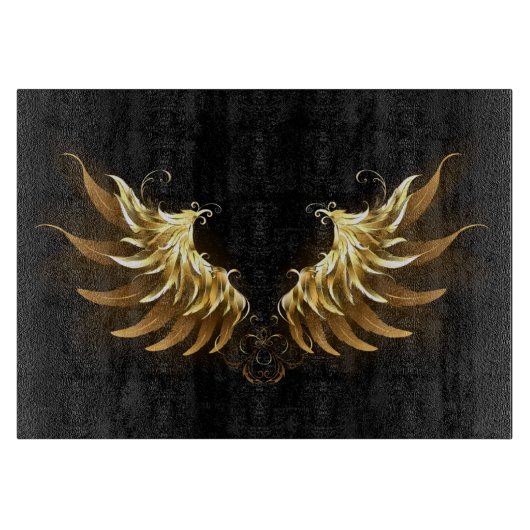 黒い背景の黄金の天使の翼 カッティングボード (正面)