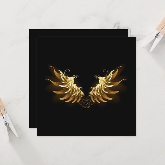 黒い背景の黄金の天使の翼 カード (正面/裏面インサイチュ)