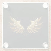 黒い背景の黄金の天使の翼 ガラスコースター (裏面)