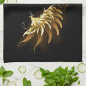 黒い背景の黄金の天使の翼 キッチンタオル (折り畳み)