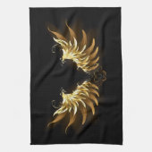 黒い背景の黄金の天使の翼 キッチンタオル (縦)