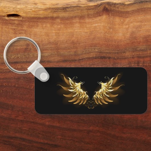 黒い背景の黄金の天使の翼 キーホルダー (裏面)