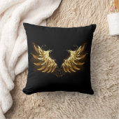 黒い背景の黄金の天使の翼 クッション (ブランケット)