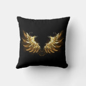 黒い背景の黄金の天使の翼 クッション (裏面)