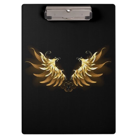 黒い背景の黄金の天使の翼 クリップボード (正面)