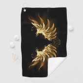 黒い背景の黄金の天使の翼 ゴルフタオル (インサイチュ)