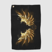 黒い背景の黄金の天使の翼 ゴルフタオル (正面)