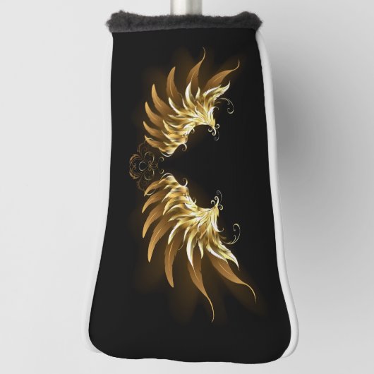 黒い背景の黄金の天使の翼 ゴルフヘッドカバー (回転90)