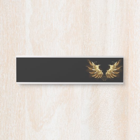 黒い背景の黄金の天使の翼 サインプレート (正面)
