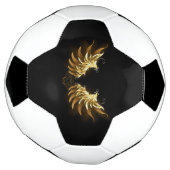 黒い背景の黄金の天使の翼 サッカーボール (回転)