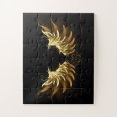黒い背景の黄金の天使の翼 ジグソーパズル (縦)