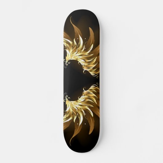 黒い背景の黄金の天使の翼 スケートボード (正面)