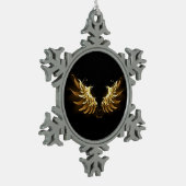 黒い背景の黄金の天使の翼 スノーフレークピューターオーナメント (左)