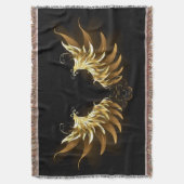 黒い背景の黄金の天使の翼 スローブランケット (正面縦)