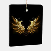 黒い背景の黄金の天使の翼 セラミックオーナメント (右)