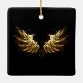 黒い背景の黄金の天使の翼 セラミックオーナメント (裏面)