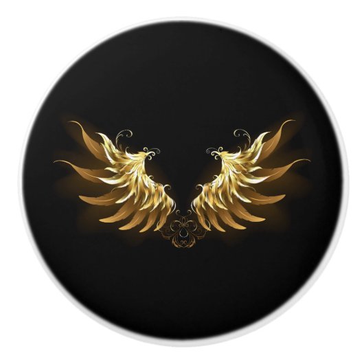 黒い背景の黄金の天使の翼 セラミックノブ (正面)