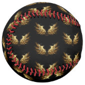 黒い背景の黄金の天使の翼 ソフトボール (正面左)