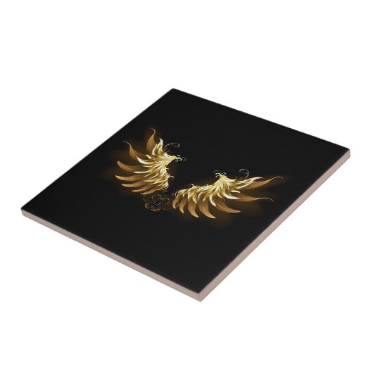 黒い背景の黄金の天使の翼 タイル (側面)