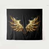 黒い背景の黄金の天使の翼 タペストリー (正面(横))