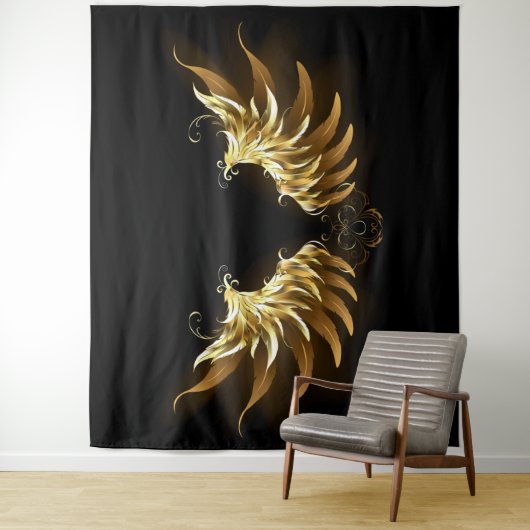 黒い背景の黄金の天使の翼 タペストリー (インサイチュ)