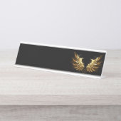 黒い背景の黄金の天使の翼 デスクネームプレート (正面)