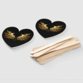 黒い背景の黄金の天使の翼 ハンドファン (組立なし)