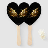 黒い背景の黄金の天使の翼 ハンドファン (正面&裏面)