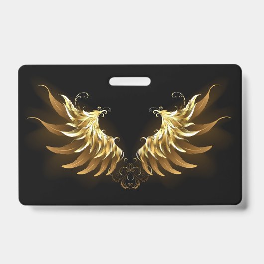 黒い背景の黄金の天使の翼 バッジ (表面)