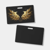 黒い背景の黄金の天使の翼 バッジ (表裏)