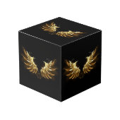 黒い背景の黄金の天使の翼 フォトキューブ (正面アングル)