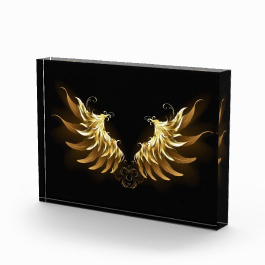 黒い背景の黄金の天使の翼 フォトブロック (右)