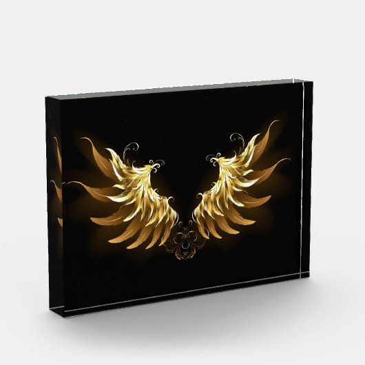 黒い背景の黄金の天使の翼 フォトブロック (左)