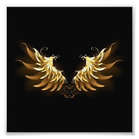 黒い背景の黄金の天使の翼 フォトプリント            (正面)