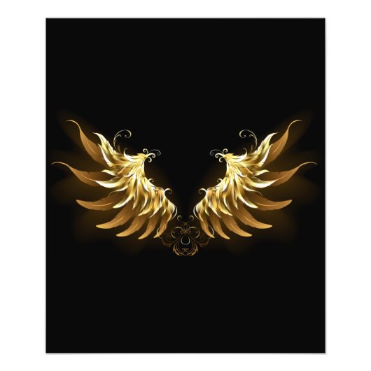 黒い背景の黄金の天使の翼 フォトプリント            (正面)