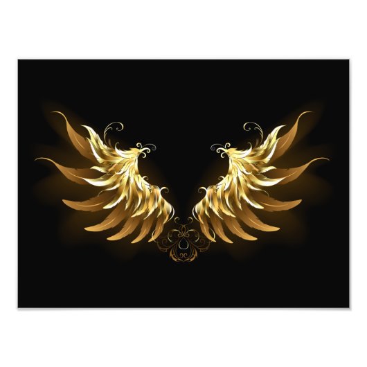 黒い背景の黄金の天使の翼 フォトプリント            (正面)