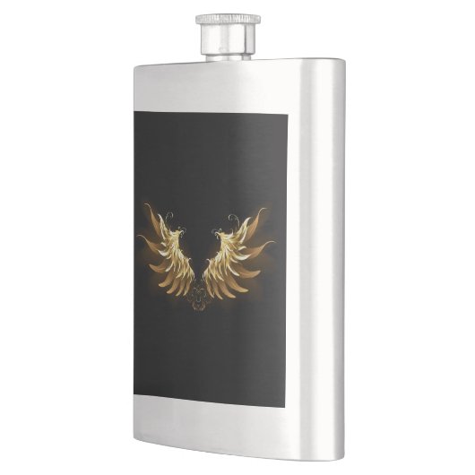 黒い背景の黄金の天使の翼 フラスク (左)