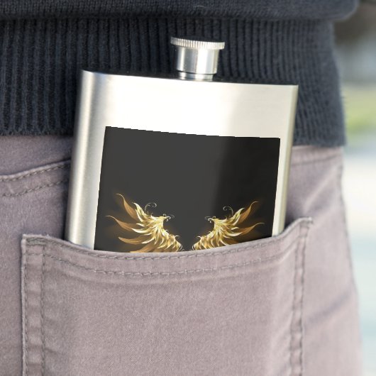 黒い背景の黄金の天使の翼 フラスク (インサイチュ)