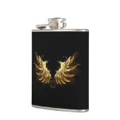 黒い背景の黄金の天使の翼 フラスク (左)